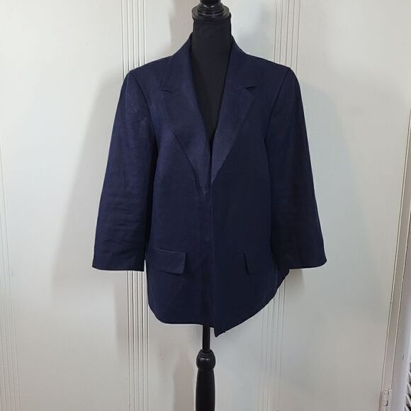 Plus Size Talbots Navy Blue Linen Jacket - Picture 2 of 11
